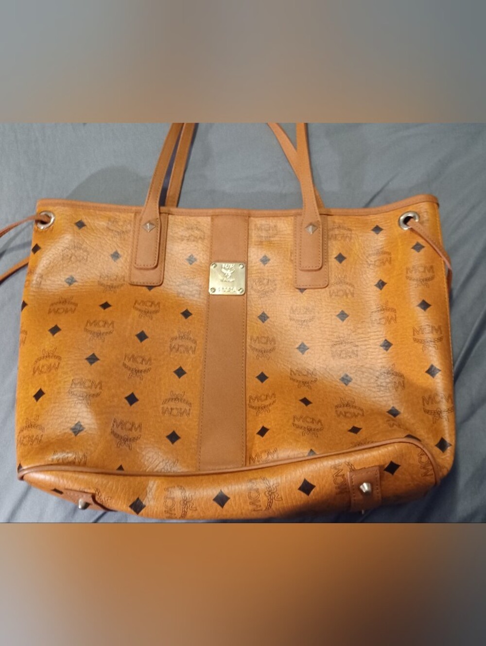 Mcm Vintage Visetose Cognac Monogram Tote Bag.